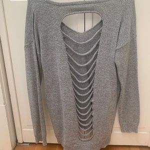 Gray Express sweater with cutout back